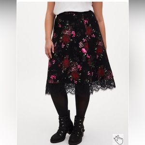 Black Floral Premium Ponte Lace Midi Skirt. Never worn.